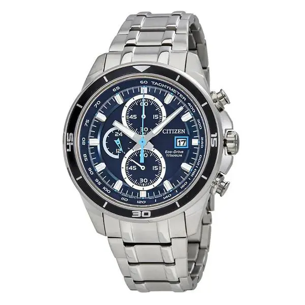 Citizen CA0349-51L Brycen Eco-drive Titanium Blue Dial Silver Men`s Watch - Dial: Blue, Band: Silver, Bezel: Silver