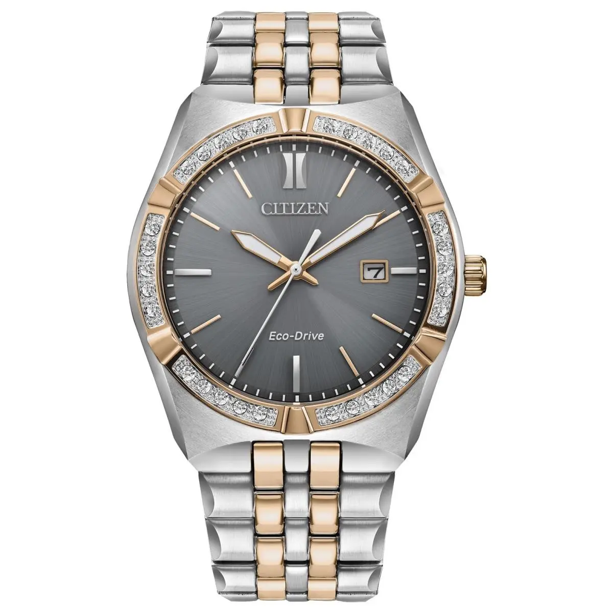 Citizen BM7646-55H Men Eco-drive Corso Two Tone Diamond Bezel Watch Date