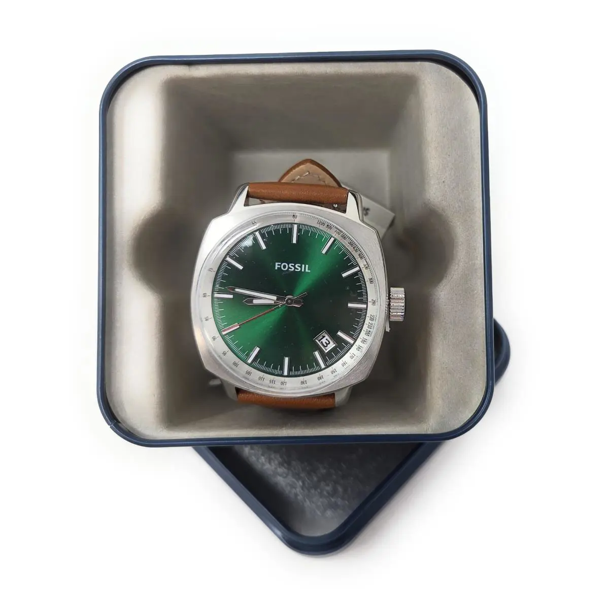 PR5486 Sun-ray Green Dial Tonneau-cushion Case Perforated Leather Band by Fossil