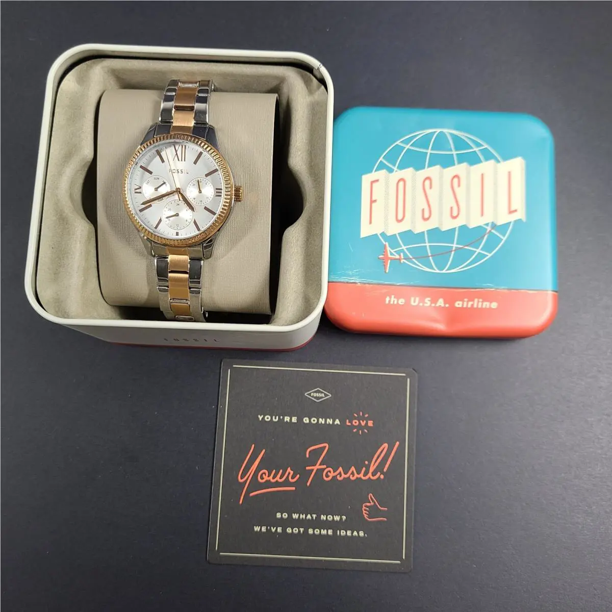 Fossil Rye Multifunction Silver Rose Gold Women`s BQ3761 Watch