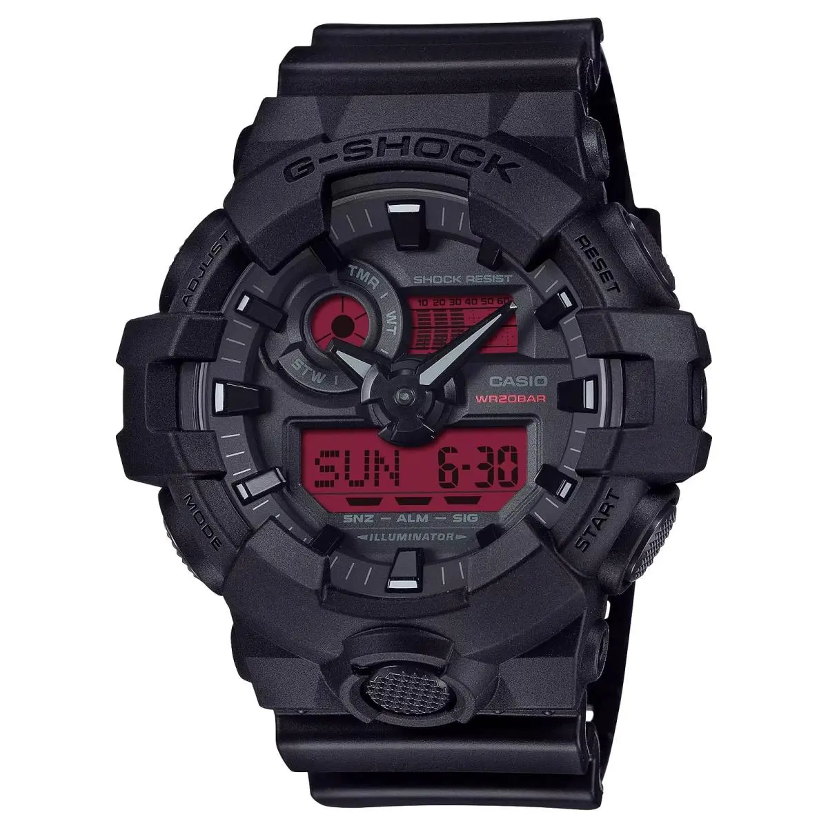 G-shock GA-700 Series Black and Red Dial Men`s Watch GA700BBR-1A by Casio