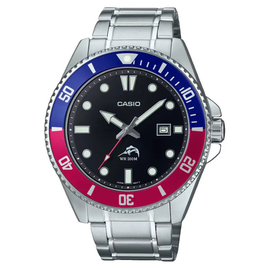Casio Core Stainless Steel Black Dial Blue/red Bezel Men’s Watch MDV106DD-1A2V