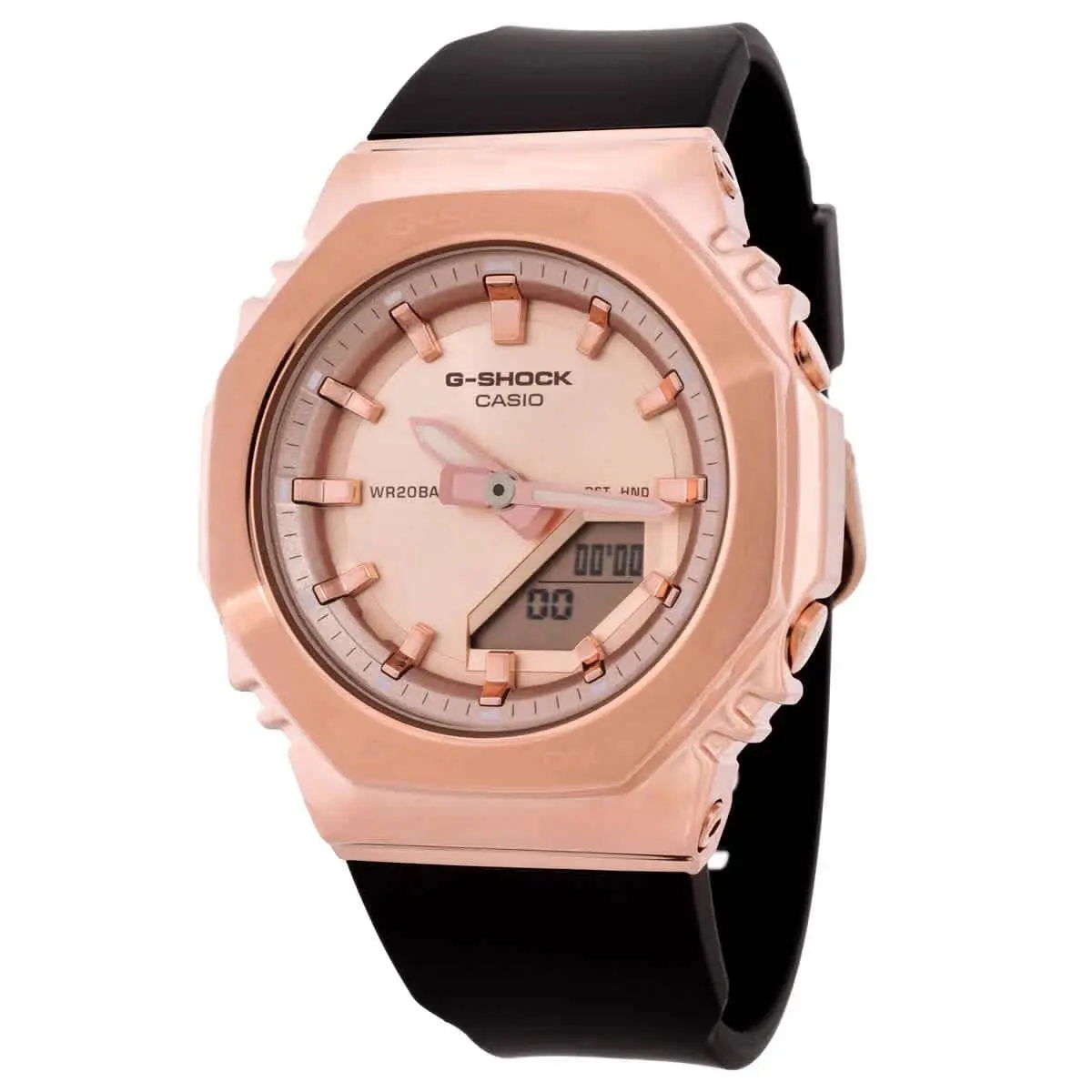 Casio G-shock Quartz Analog-digital Rose Gold Dial Ladies Watch GMS2110PG-1A4 - Dial: Rose Gold, Band: Black, Bezel: Rose Gold-tone