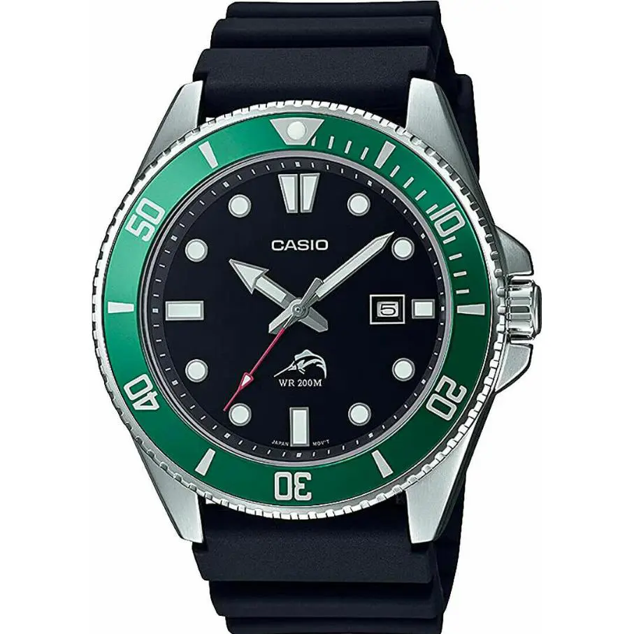 Casio Core Analog Black Strap Green Bezel Men’s Watch MDV106B-1A3V