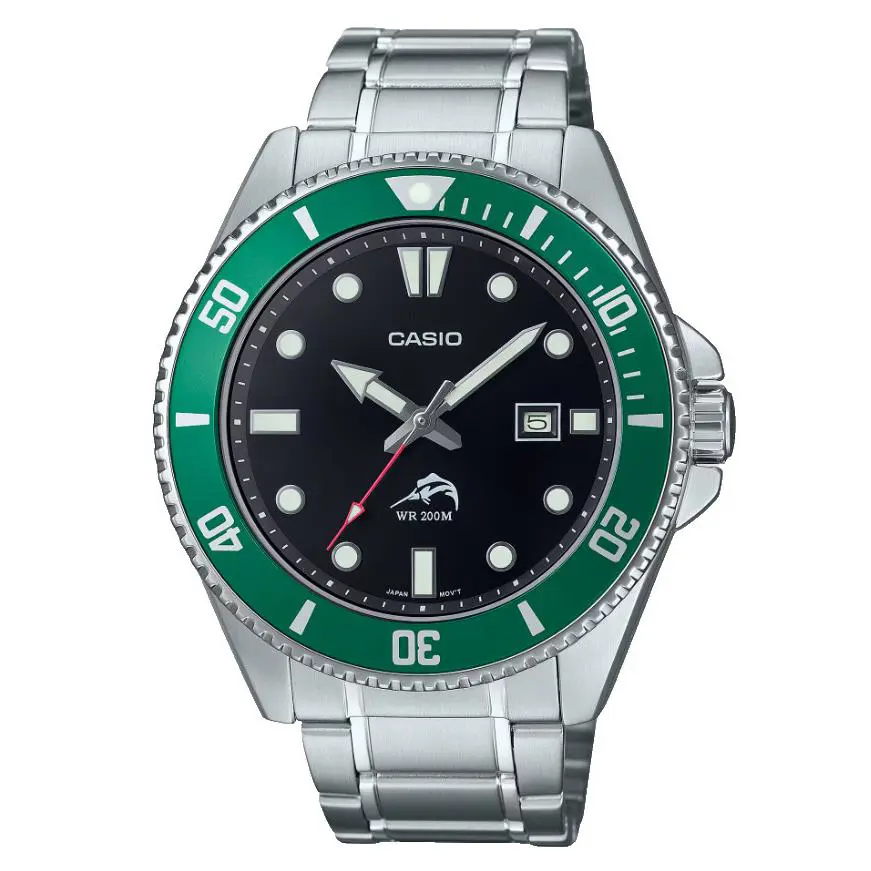 Casio Core Stainless Steel Black Dial Green Bezel Men’s Watch MDV106DD-1A3V