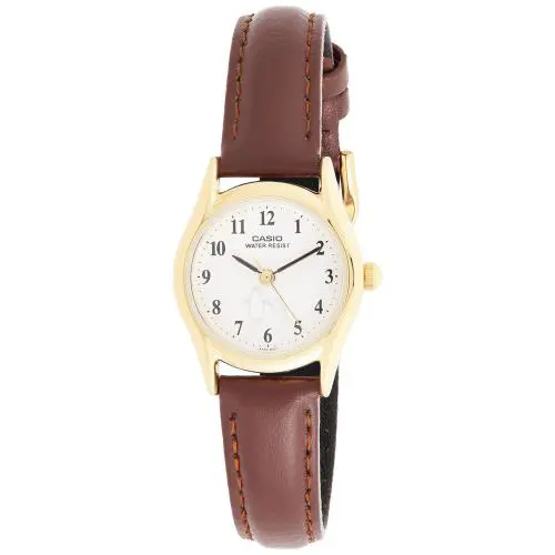 Casio LTP1094Q-7B6 Ladies Penguin Leather Band Animal Print Series Watch - Dial: White, Band: Brown