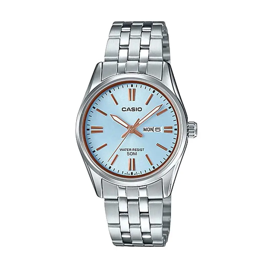 Casio LTP1335D-2AV Women`s Standard Stainless Steel Day Date Blue Dial Watch - Dial: Blue, Band: Silver, Bezel: Silver