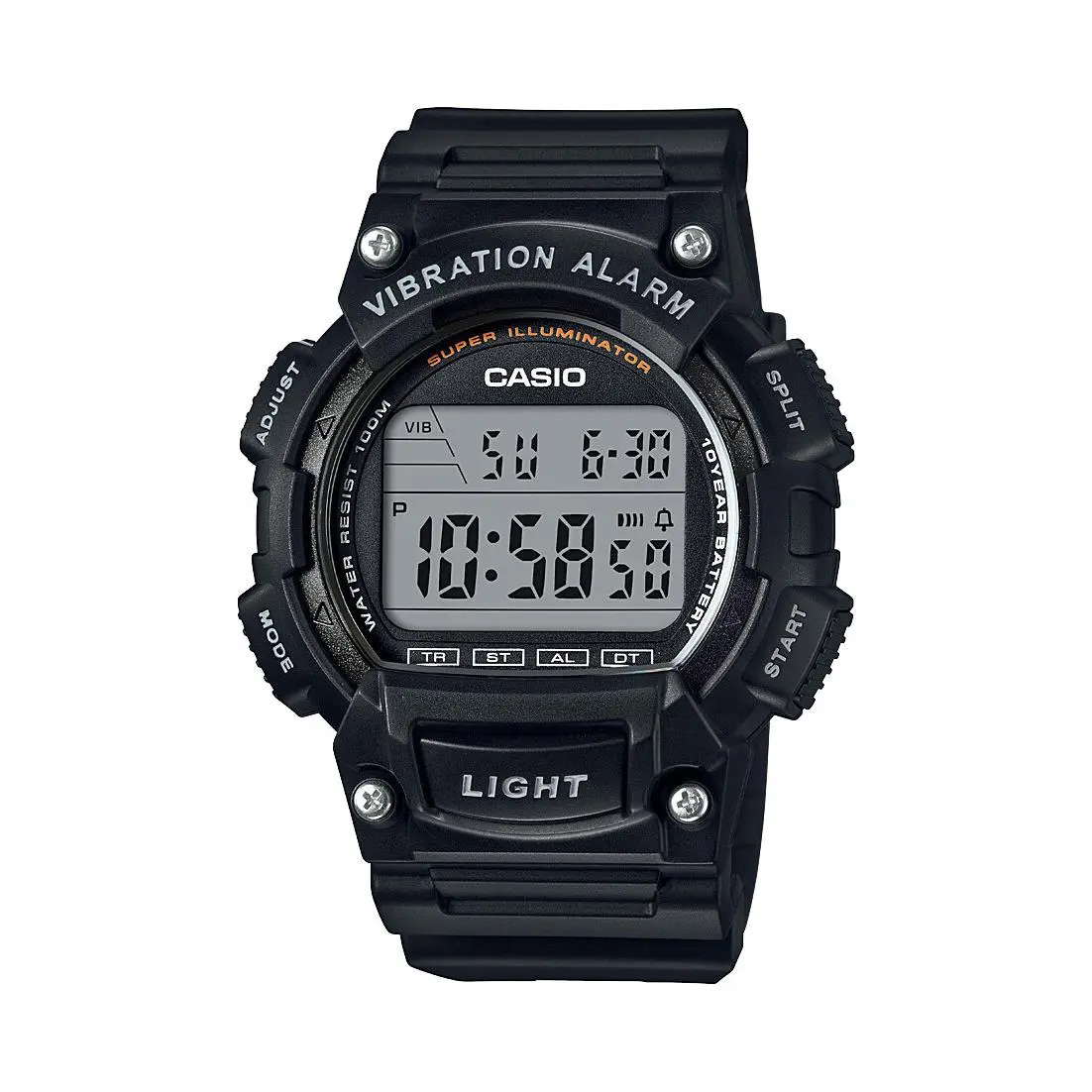 Casio Men`s Quartz Digital Alarm Black Resin Band 46mm Watch W736H-1AV