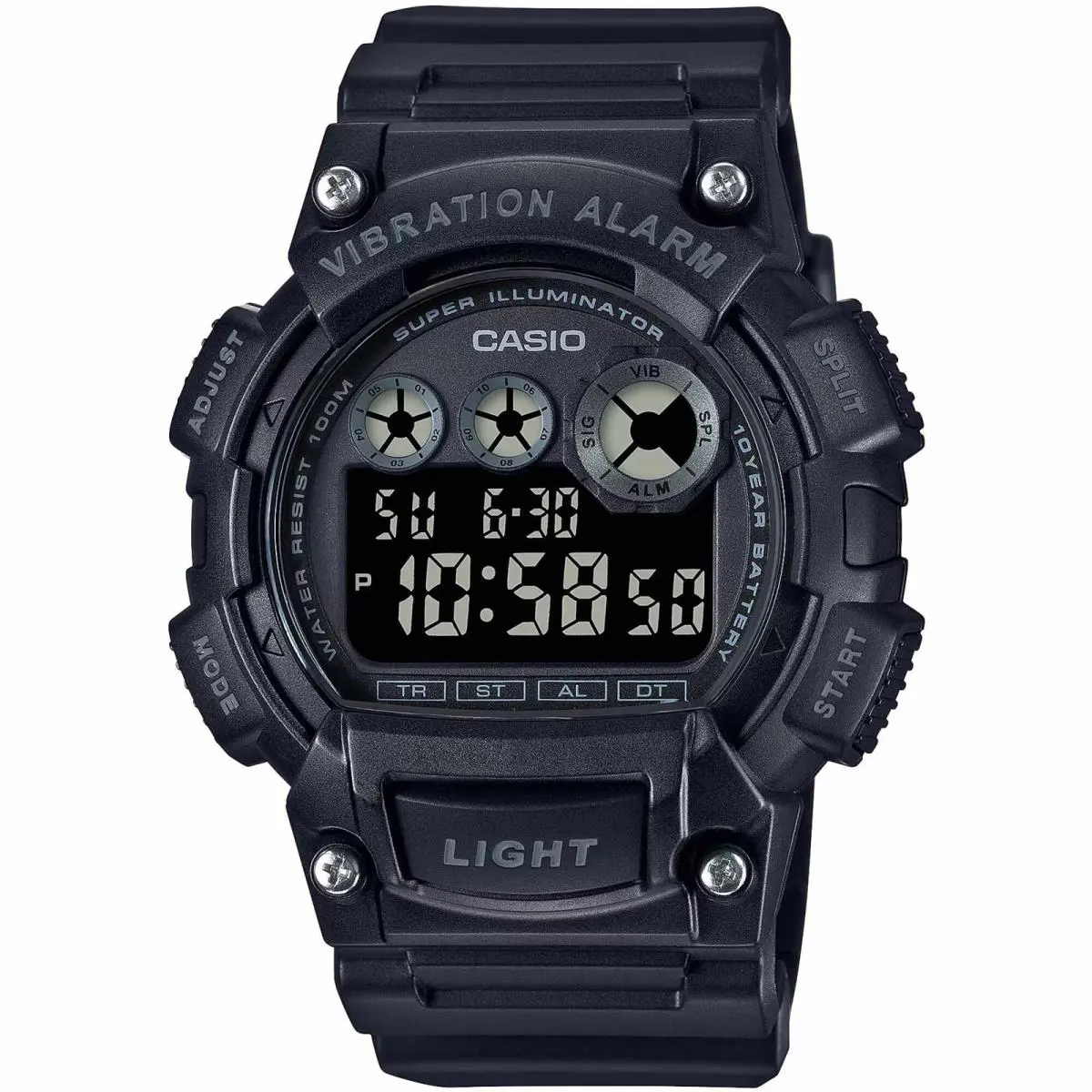 Casio Men`s Watch Dual Time Black Digital Dial Resin Strap Alarm W-735H-1BV