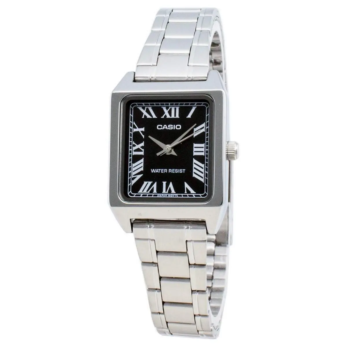LTP-V007D-1B Women`s Rectangular Stainless Steel Roman Black Dial Watch by Casio