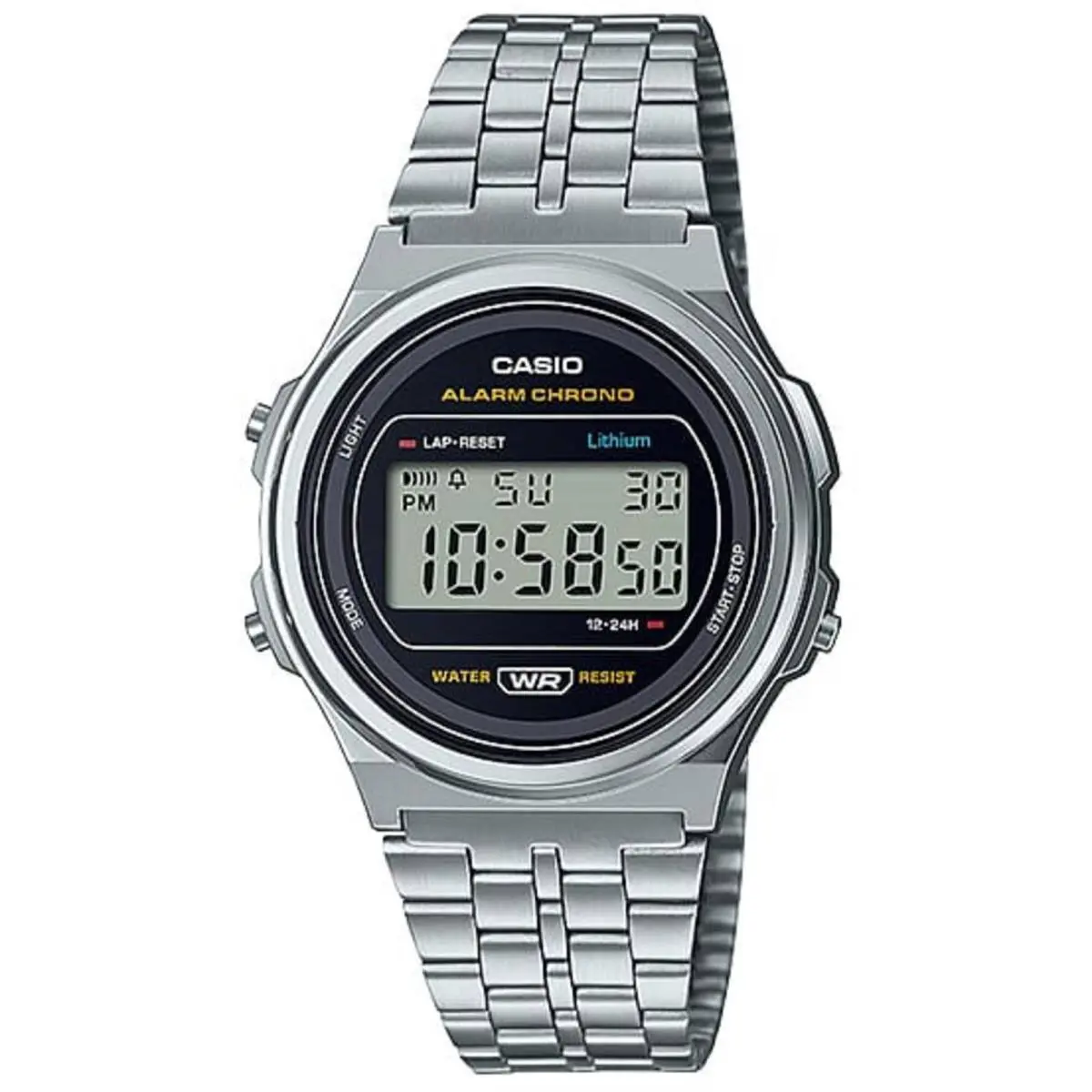 Casio Men`s Watch Chronograph Grey Digital Dial Silver Bracelet A-171WE-1ACF