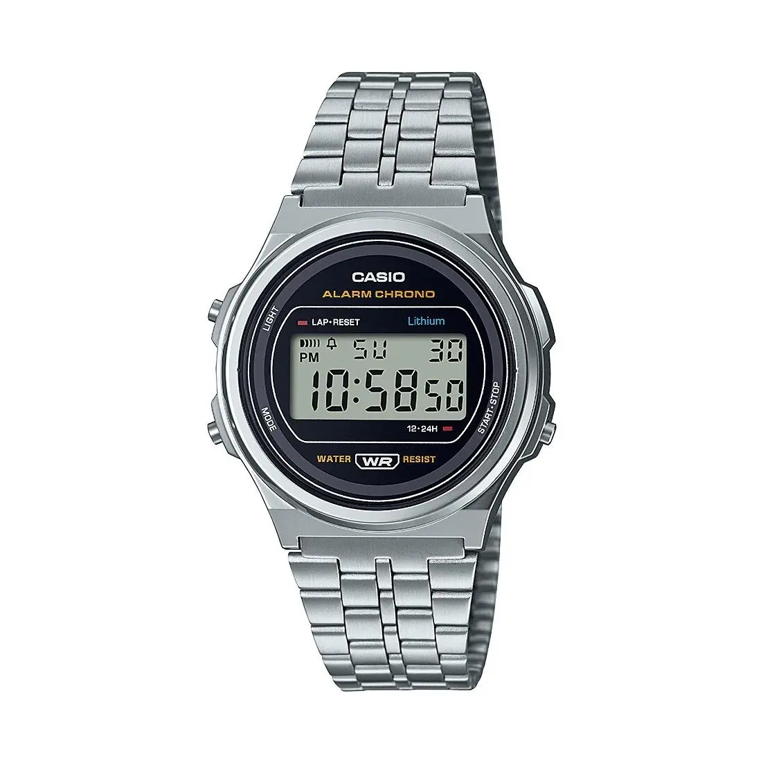 Unisex Quartz Alarm Chronograph Silver-tone 38mm Digital Watch A171WE-1A by Casio