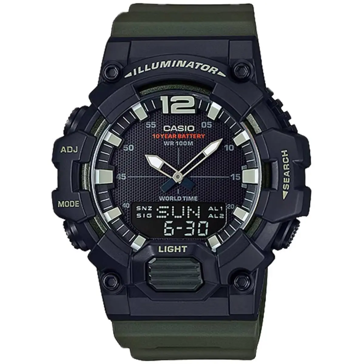 Casio Men`s Watch World Time Black Analog-digital Dial Green Strap HDC-700-3AV