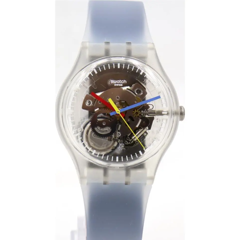 Swiss Swatch Originals Clearly Black Striped Skeleton Watch 41mm SUOK157