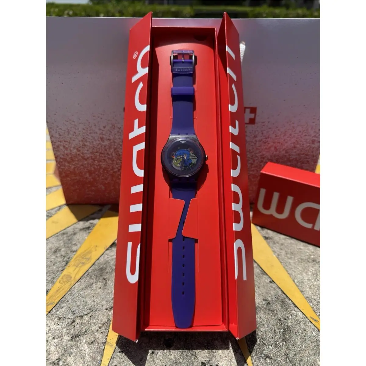 2012  Purple Lacquered SUOV100 Skeleton 41mm Swiss Watch by Swatch