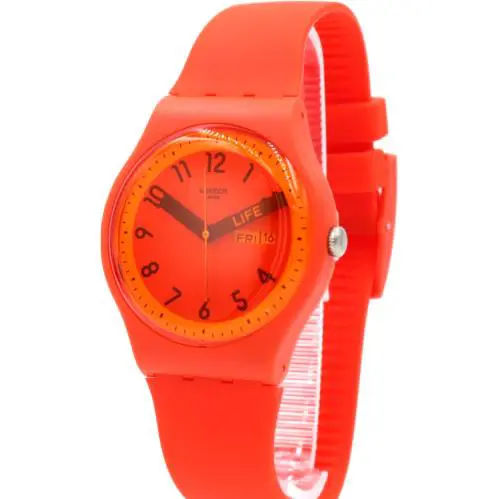 Swiss Swatch Originals Proudly Red Silicone Watch 41mmSO29R705 - Dial: Red, Band: Red, Bezel: Red