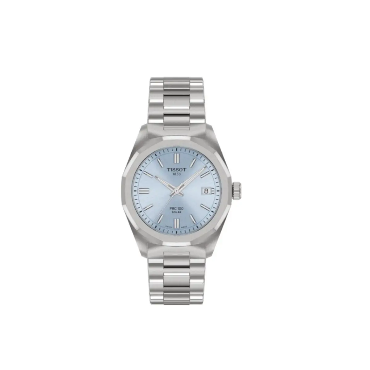 Tissot Women Prc 100 Solar 34mm Watch - T1518221135100 - Dial: Blue, Band: Silver, Bezel: Silver