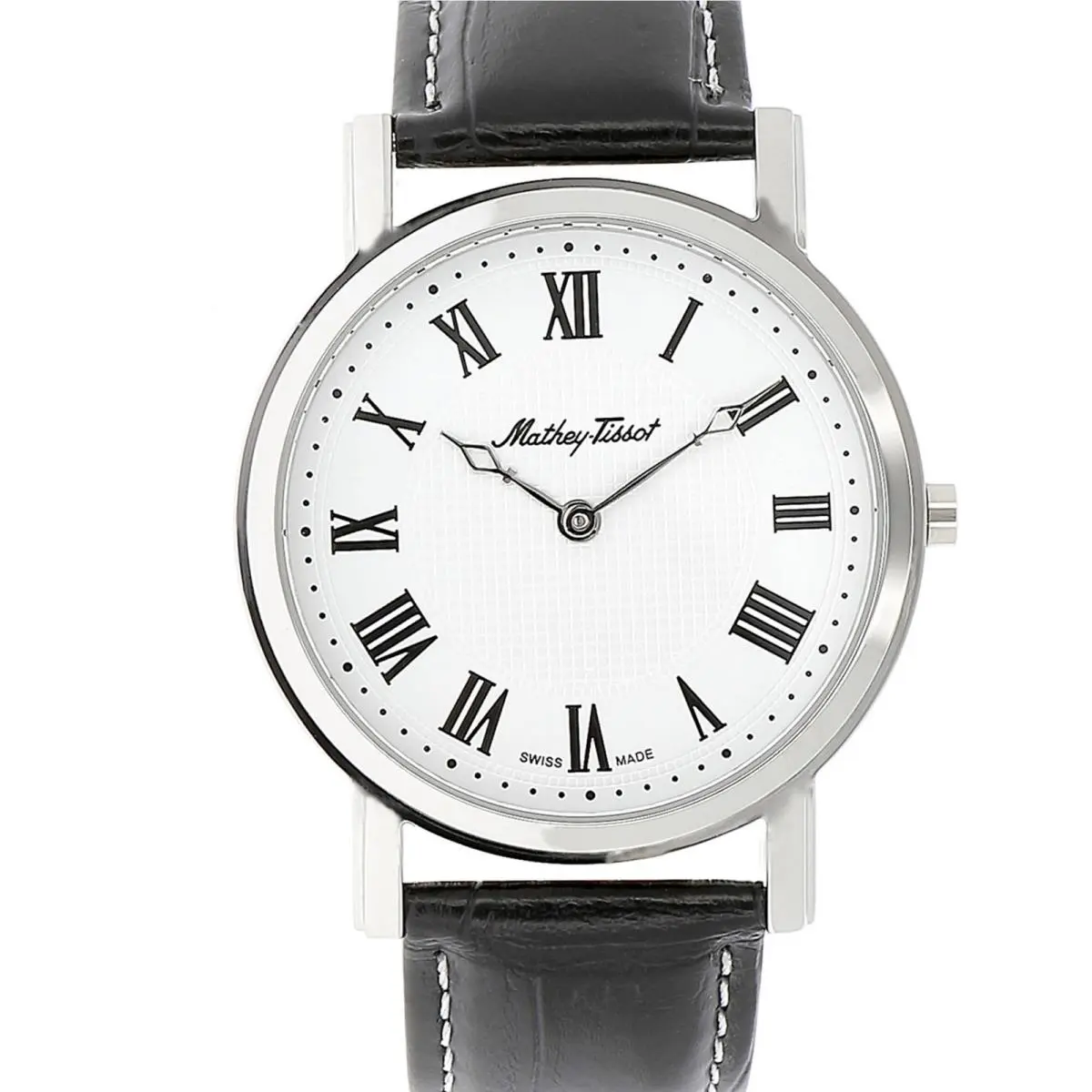 Mathey Tissot Men`s Watch City Quartz White Dial Black Leather Strap H611252ABR