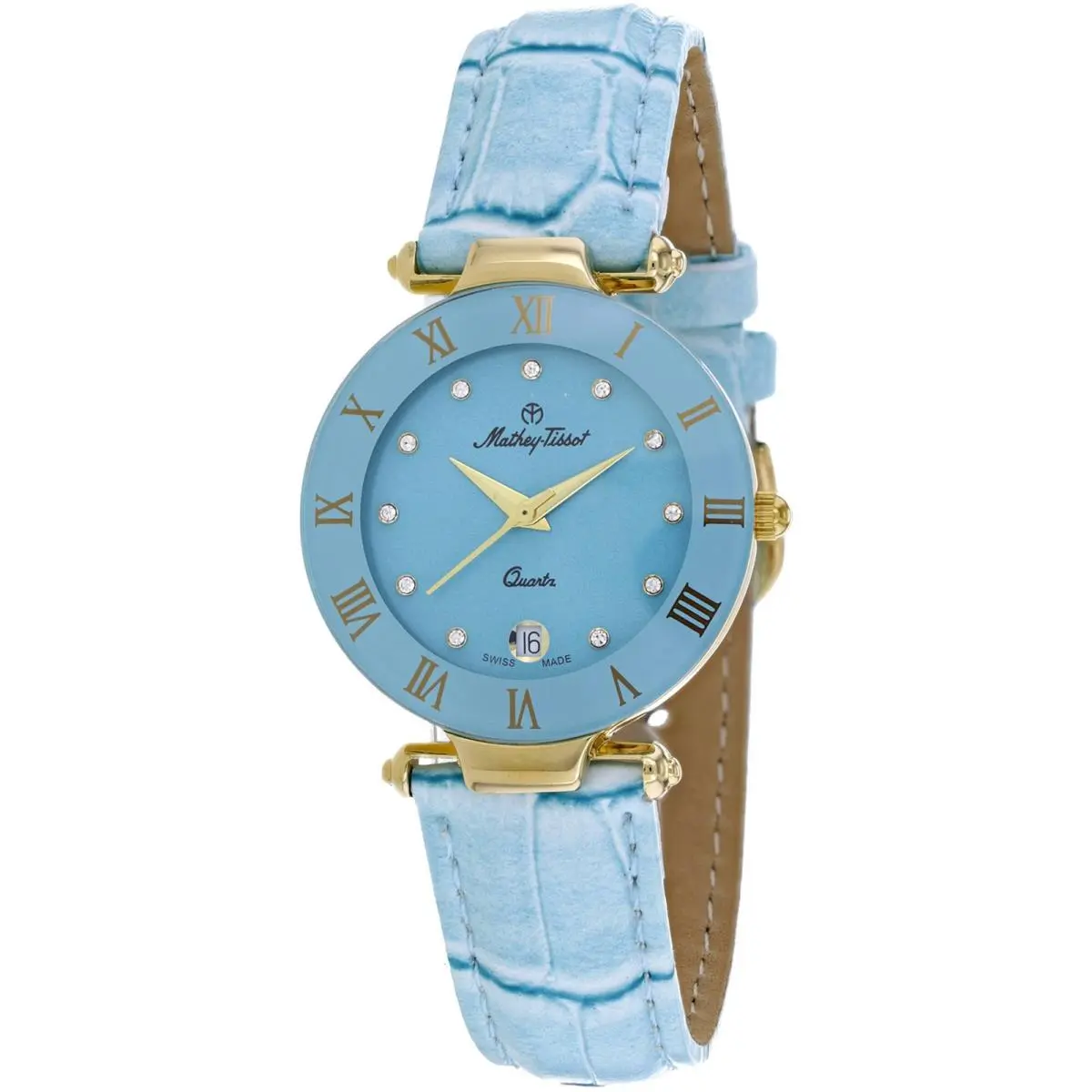 Mathey Tissot Women`s Watch Coupole Quartz Blue Dial Leather Strap K231F