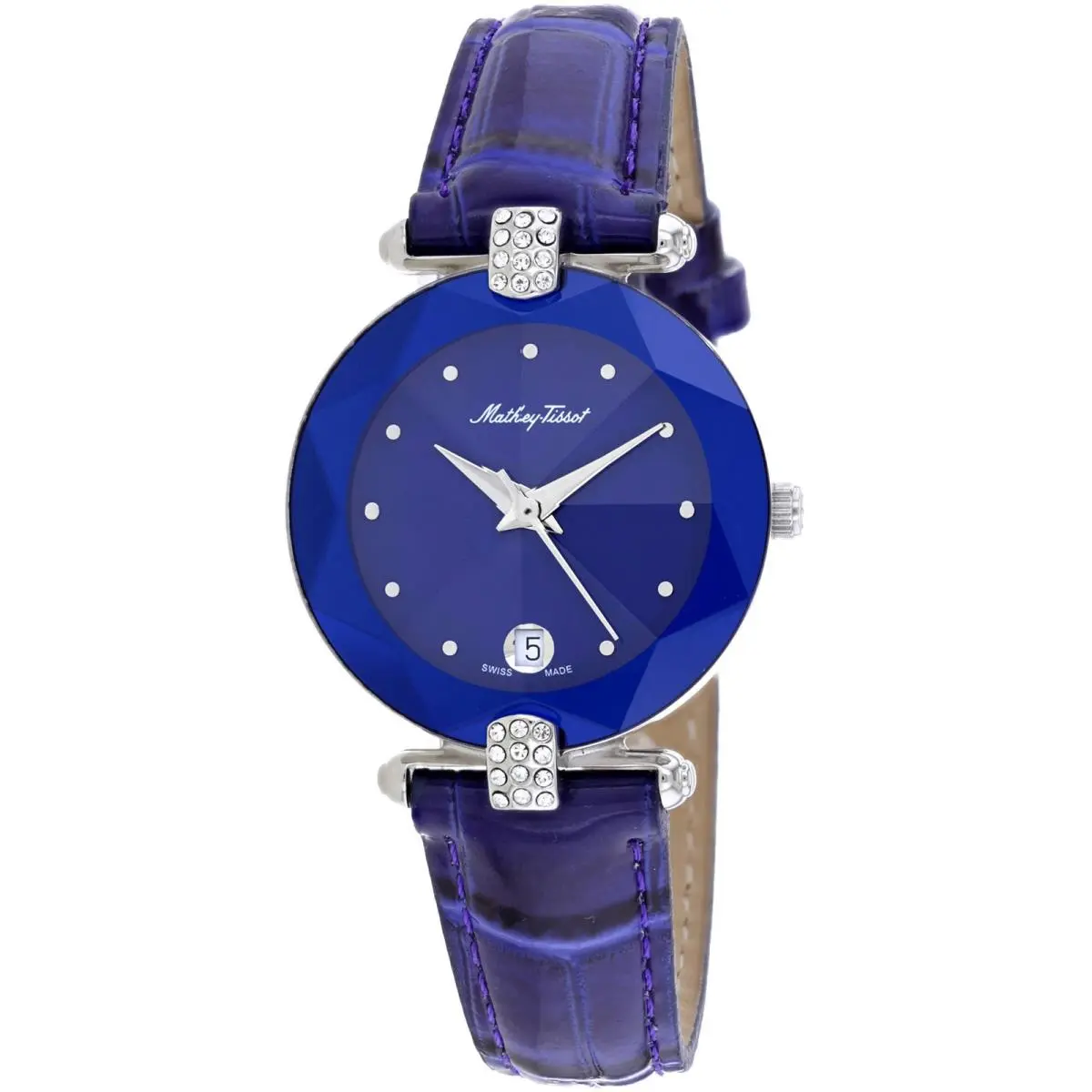 Mathey Tissot Women`s Watch Pyramide Quartz Blue Dial Leather Strap P316M