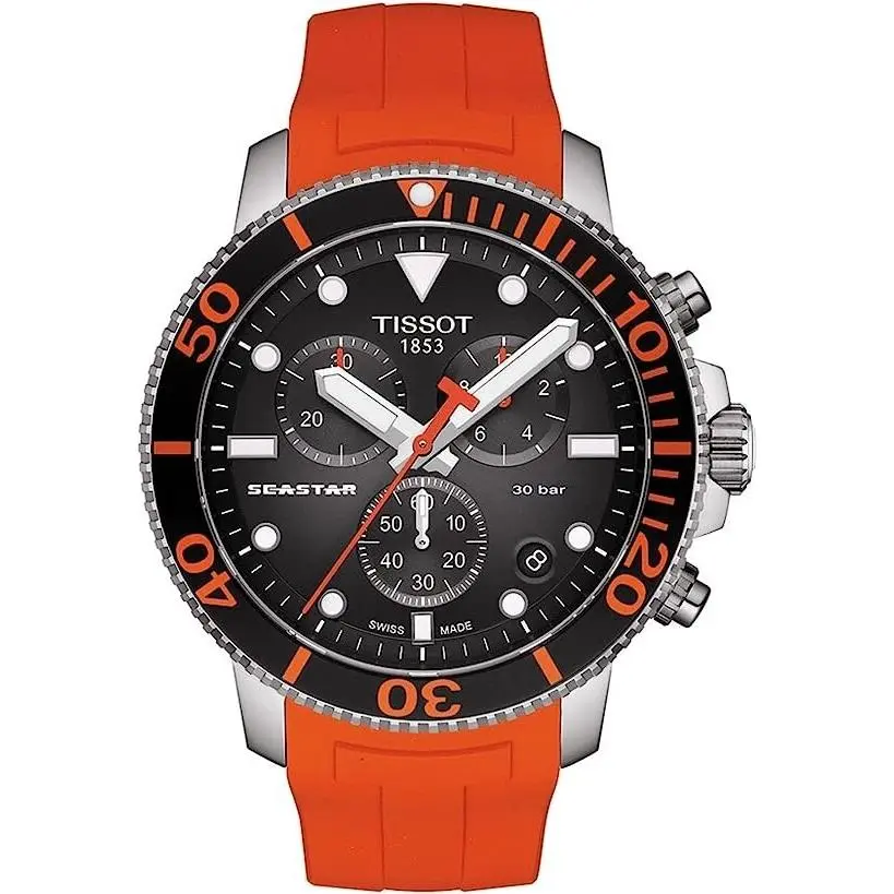 Seastar 1000 Chronograph Orange Rubber Men`s Watch T120.417.17.051.01 by Tissot