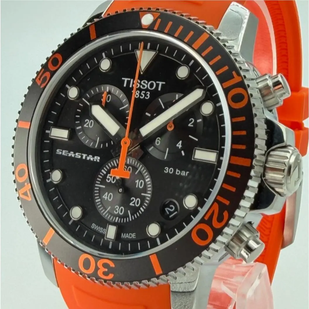 Seastar 1000 45.5MM Quartz Chrono Orange Strap Watch T120.417.17.051.01 by Tissot