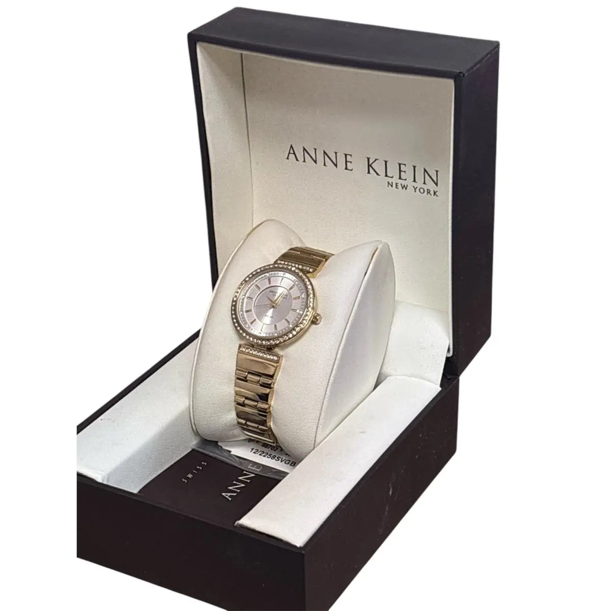 Anne Klein York Swarovski Crystal Gold Tone Women Watch 12/2258SVGB