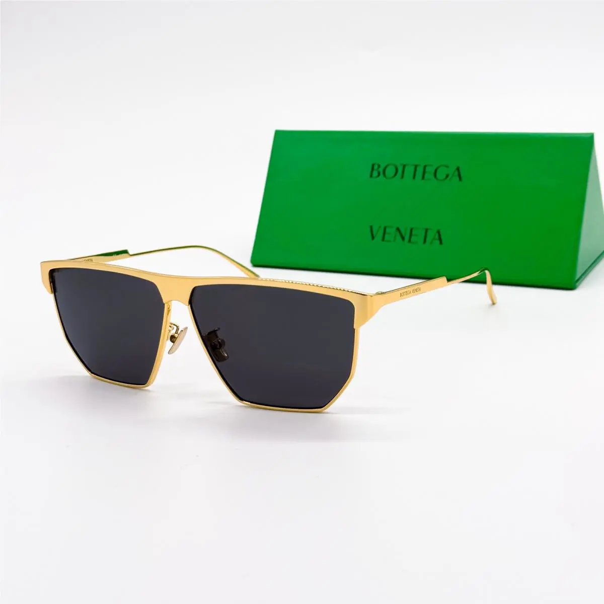 Bottega Veneta BV1069S 001 Gold Grey Unisex Sunglasses Bottega Veneta