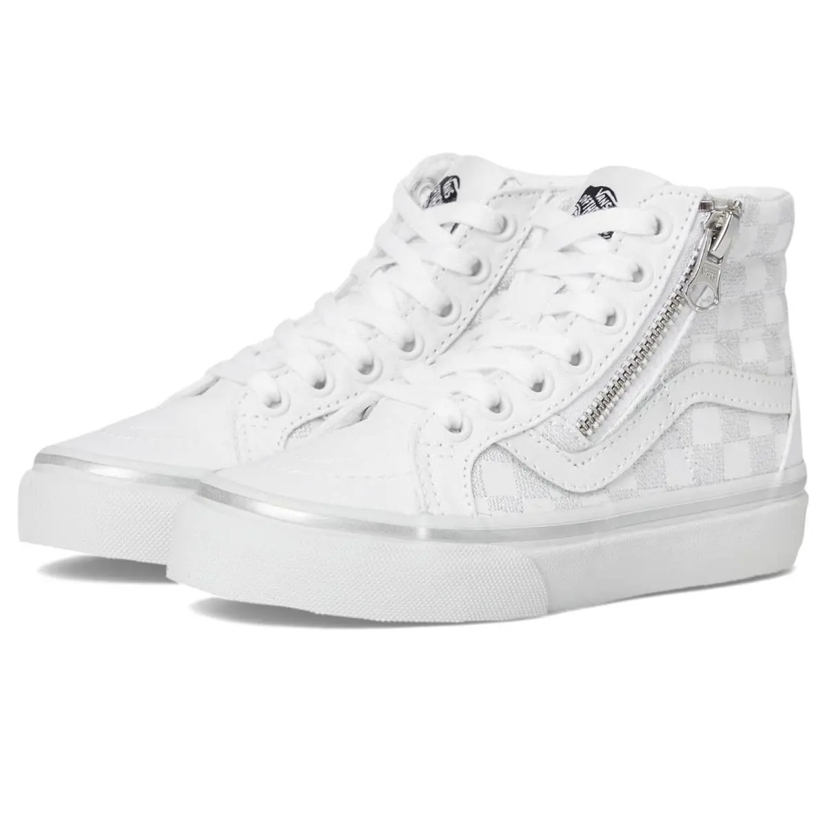 Children Unisex Shoes Vans Kids Sk8-Hi Reissue Side Zip Little Kid - Metallic Checkerboard Silver/True White
