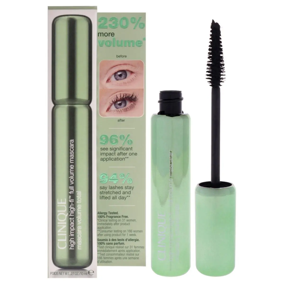 2 Pack Clinique High Impact High-fi Full Volume Mascara-01 Intense Black-0.27 oz