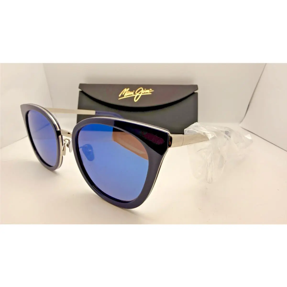 Wood Rose MJ 870-03 Navy/silver W/ Blue Lenses Polarized Sunglasses by Maui Jim