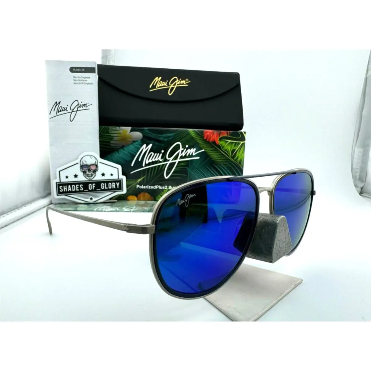 Maui Jim Fair Winds 554-17M Silver Blue Hawaii Polarized Aviator Sunglasses