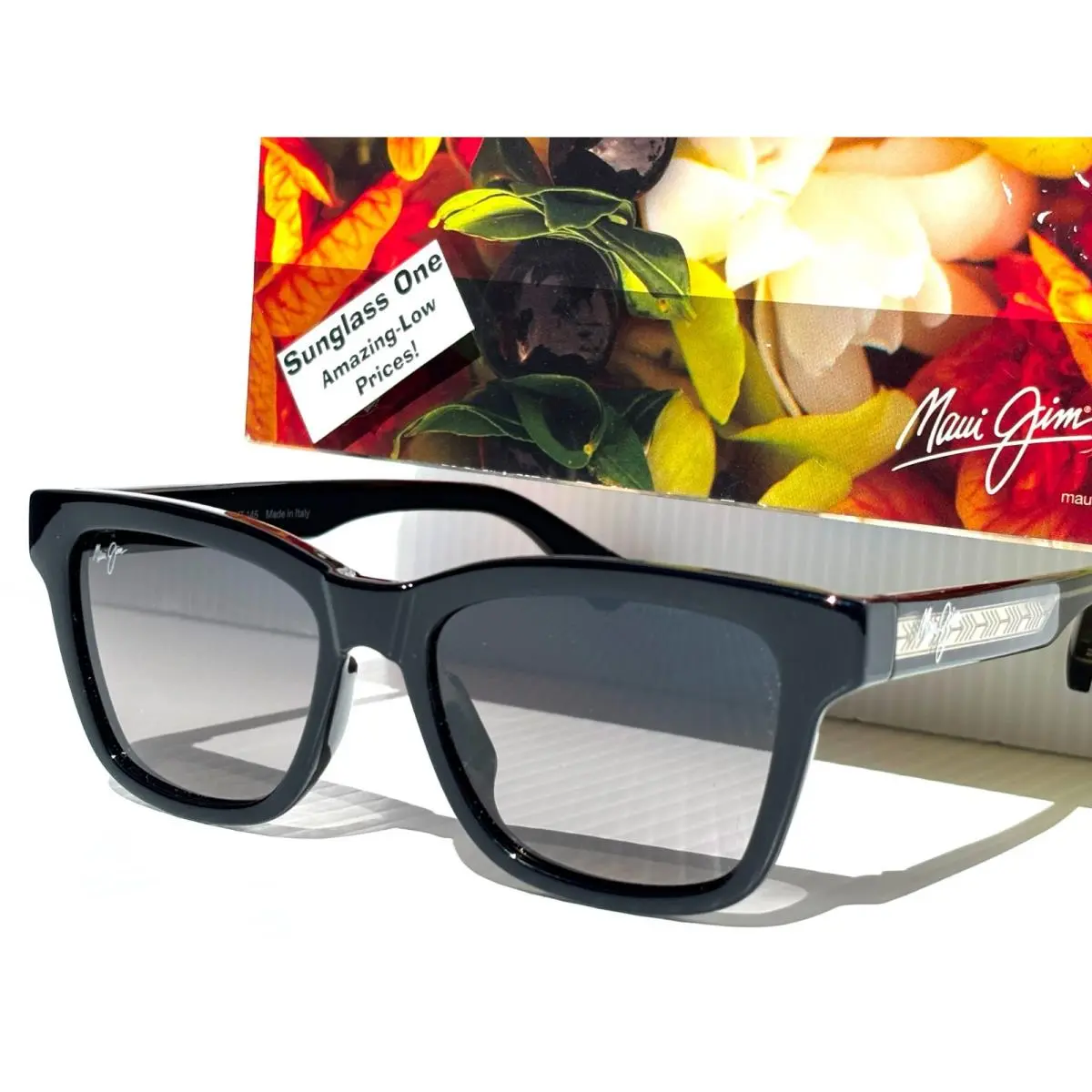 UK Maui Jim Hanohano Black Trans Grey Polarized Grey Lens Sunglass GS644-14A