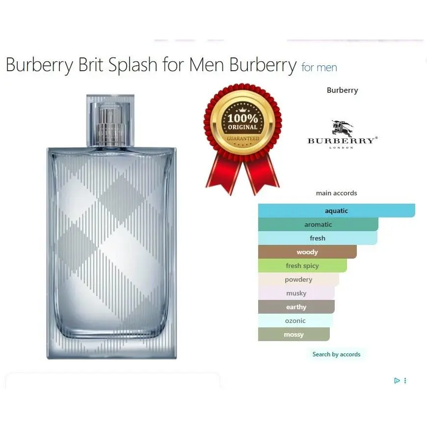 Brit Splash 3.3 by Burberry Edt 100 ml Spray Cologne For Men