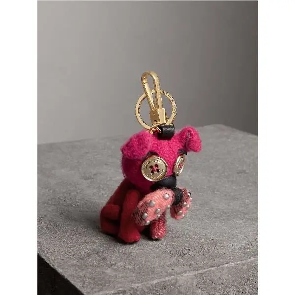 Burberry Uni Red Seymour Bull Dog Cashmere Bag Charm / Key Cha