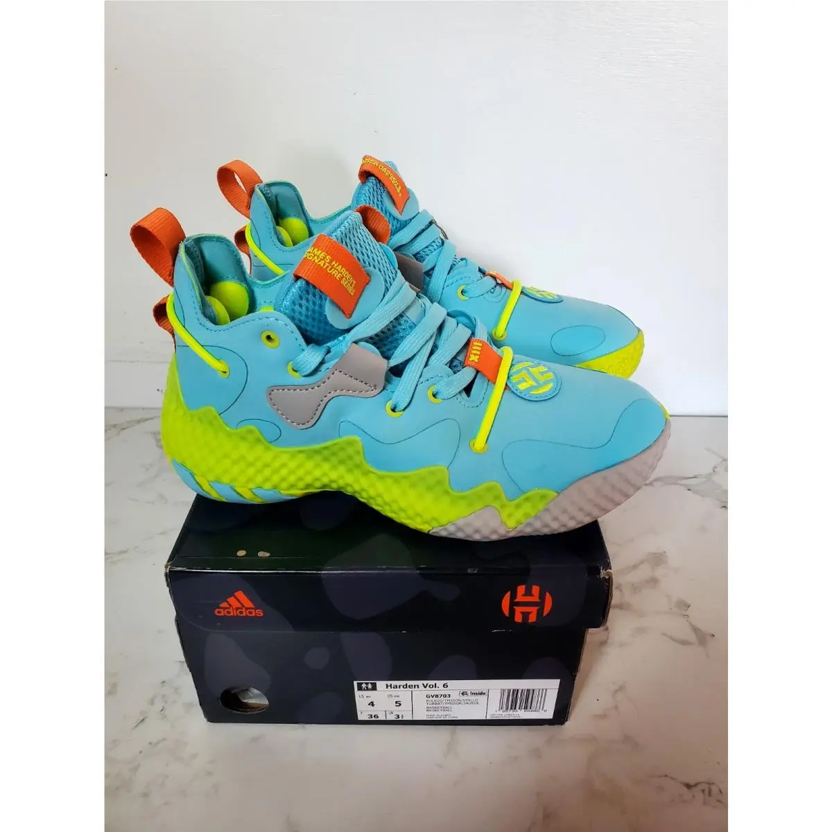 Adidas Harden Vol 6 Pulse Aqua Solar Yellow Mens-4 Womens-5 GV8703