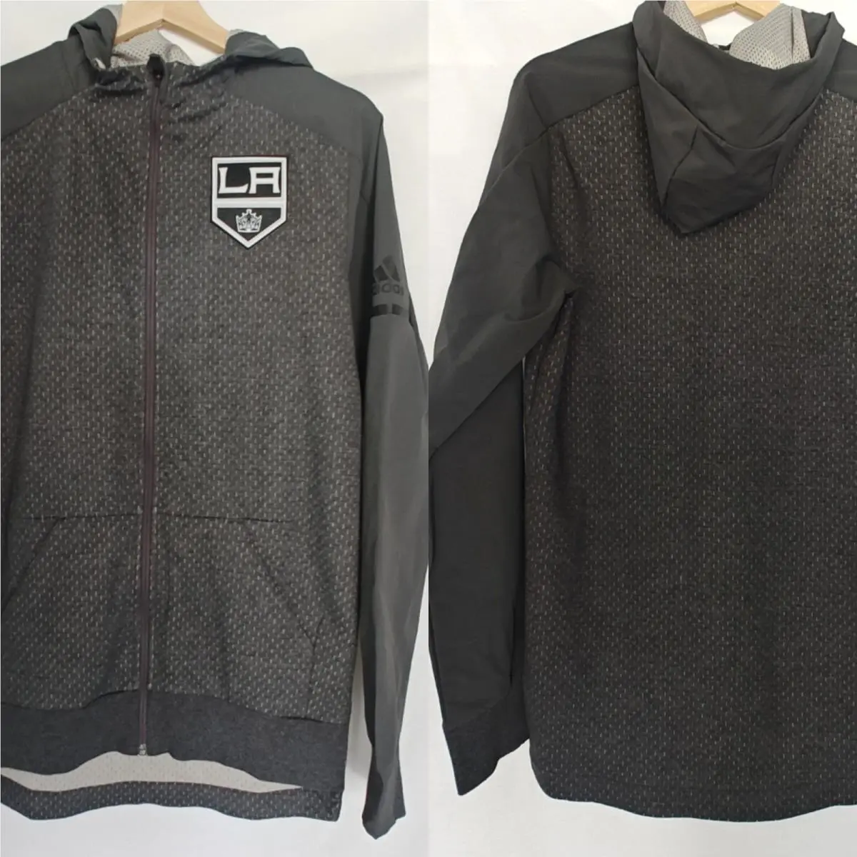Adidas Nhl Los Angeles Kings Full Zip Hooded Squad Jacket Small Black Gray