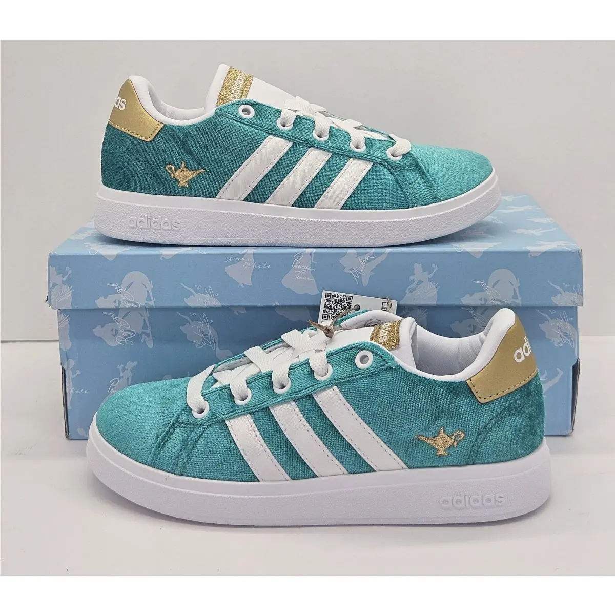 Adidas Grand Court 2.0 Jasmine Disney Aladdin Teal Gold Kids 1k Special Release