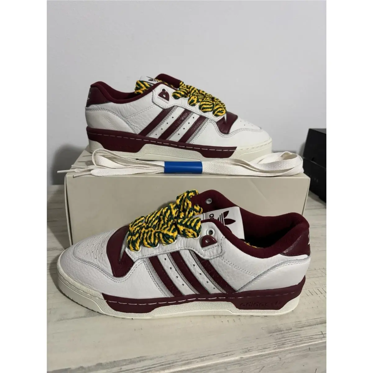 Rivalry Low Basketball Sneaker Shoes White / Burgundy / Yellow Size 11 by Adidas