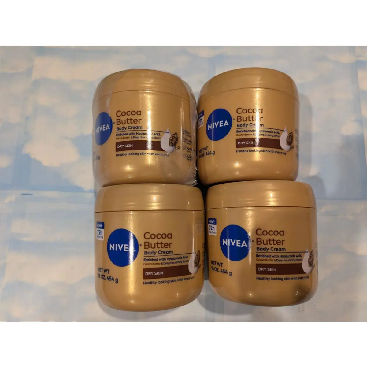 Lot 4 Nivea Cocoa Butter Body Cream with Hyaluronic Acid Dry Skin 16 OZ