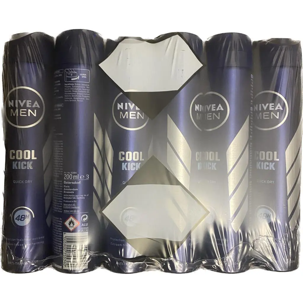Nivea Men Cool Kick Spray Quick Dry 48h 250ml 6 Bottles