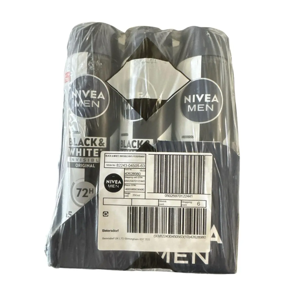 Men Black White 72H 250ml 6 Bottles by Nivea