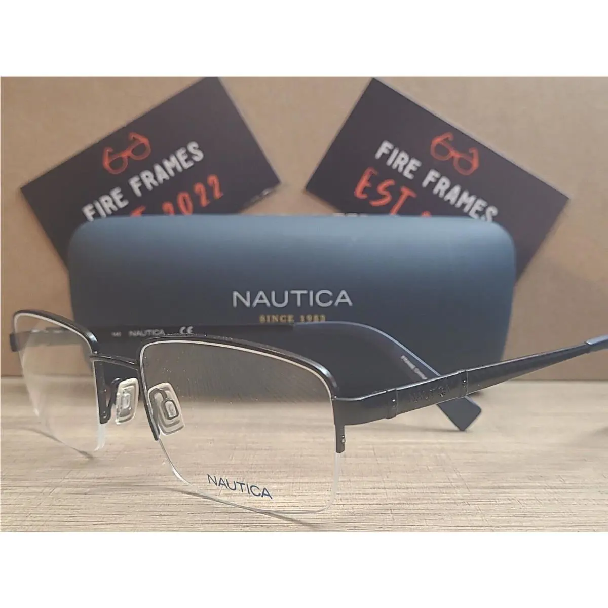 Nautica N7265 001 Black Half Rimless Eyeglasses Frames w. Case 56-20-140