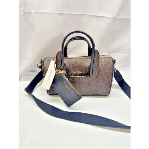 Calvin Klein Geeta Satchel Purse-2 in 1 Purse-brown w/ Logo