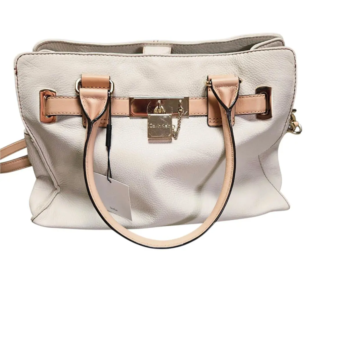 Calvin Klein Cross Body Soft Leather Bag Ivory Beige Medium Sized Practical