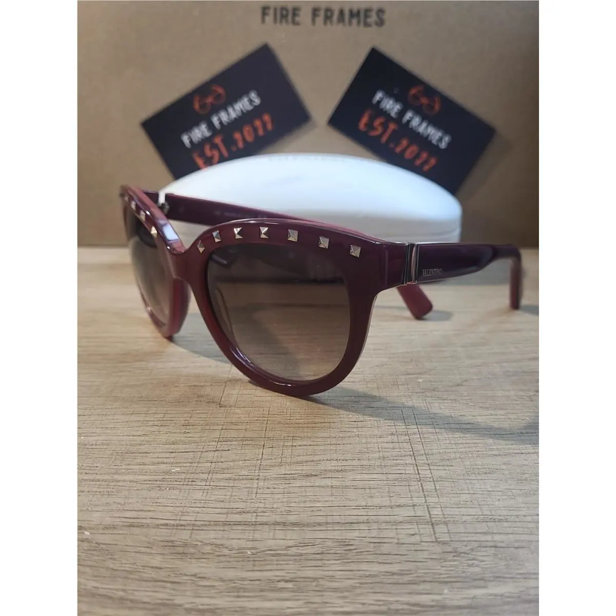 Valentino V659S 604 Rock Studded Burgundy Plastic Frame Sunglasses Italy