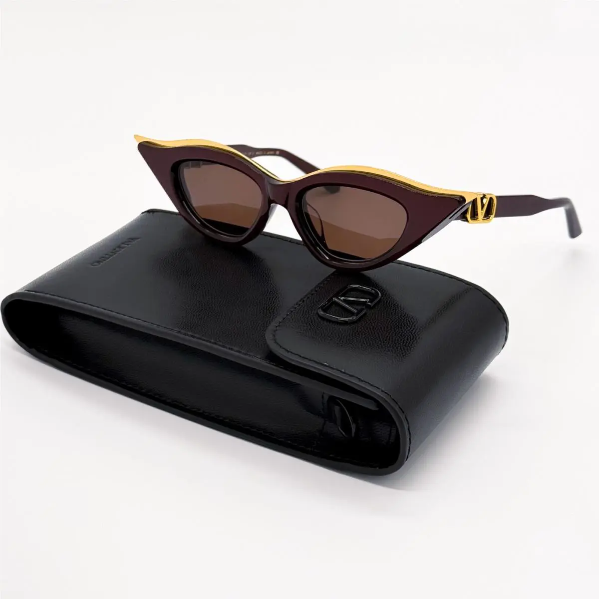 Valentino V-goldcut VLS-114B Bordeaux Women Cat Eye Sunglasses Valentino
