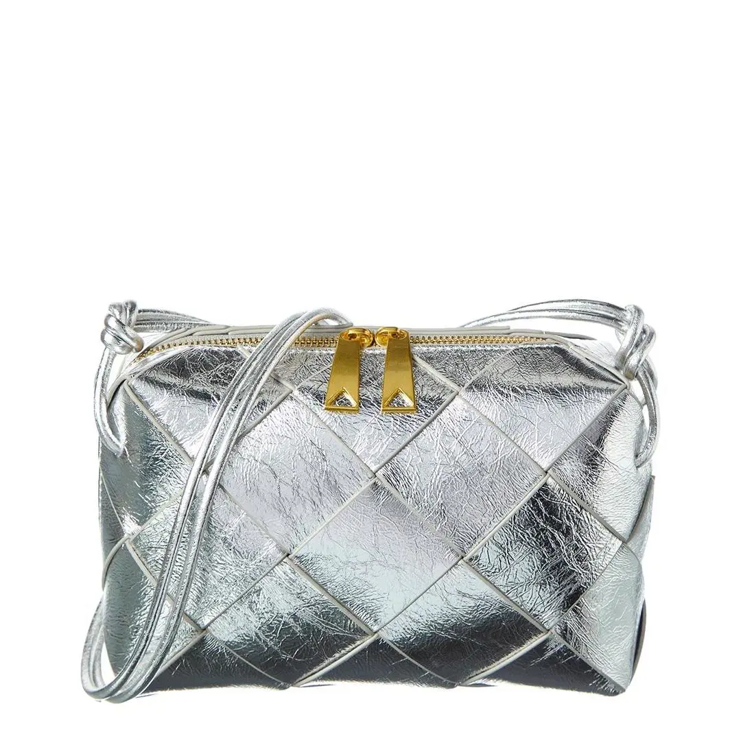 Tiffany Fred Paris Smooth Metallic Woven Leather Bag Women`s Silver