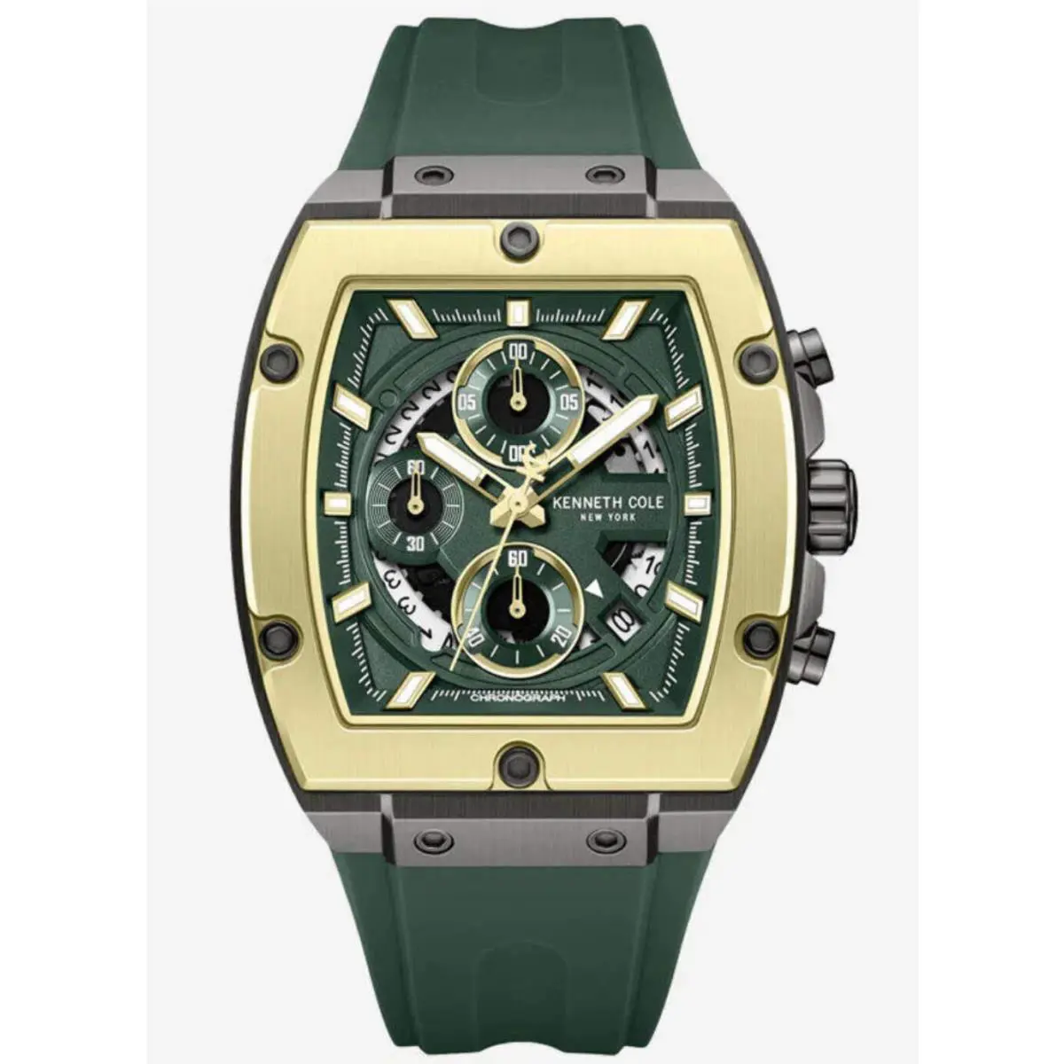 Kenneth Cole KCWGO0067601 Mens Chronograph Sport Watch Green Silicone - Gunmetal, Band: Green