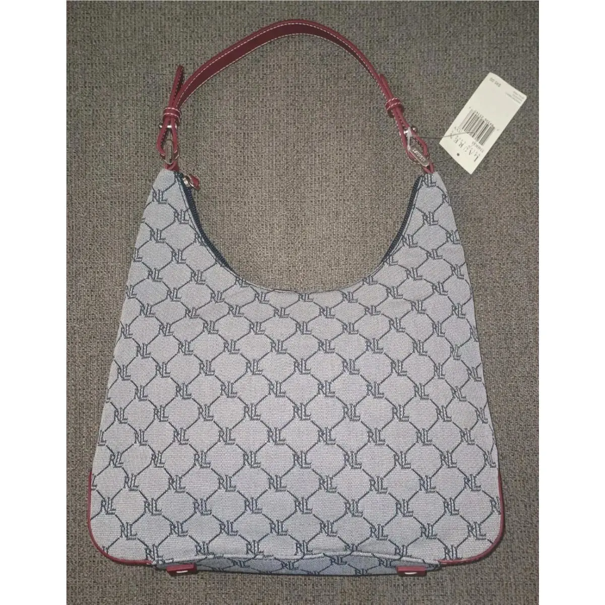 Vintage Lauren Ralph Louren Monogram Logo Hand Bag/ Purse Red Leather